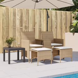 vidaXL Divano Giardino 2 Posti con Tavolo e Sgabelli Beige Polyrattan - Vista aggiuntiva 3