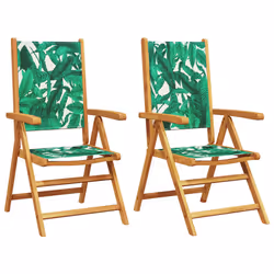 vidaXL Sedie Giardino 2pz Motivo Foglia Legno Massello Acacia Tessuto - Vista aggiuntiva 2