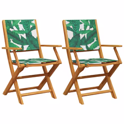 vidaXL Sedie Giardino 2pz Motivo Foglia Legno Massello Acacia Tessuto - Vista aggiuntiva 2