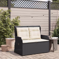 vidaXL Panca Reclinabile da Giardino con Cuscini Nera in Polyrattan - Vista aggiuntiva 3