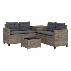 VidaXL Divano da Giardino con Tavolo e Cuscini a L Grigio Polyrattan, Antracite, Grigio, Fibra di cotone, Tessuto, Poliestere ...