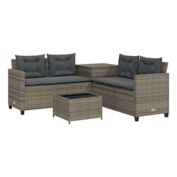 VidaXL Divano da Giardino con Tavolo e Cuscini a L Grigio Polyrattan