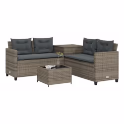 VidaXL Divano da Giardino con Tavolo e Cuscini a L Grigio Polyrattan