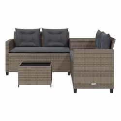 VidaXL Divano da Giardino con Tavolo e Cuscini a L Grigio Polyrattan - Vista aggiuntiva 4