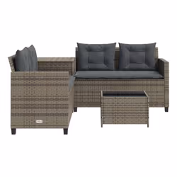 VidaXL Divano da Giardino con Tavolo e Cuscini a L Grigio Polyrattan - Vista aggiuntiva 5