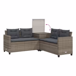 VidaXL Divano da Giardino con Tavolo e Cuscini a L Grigio Polyrattan - Vista aggiuntiva 7