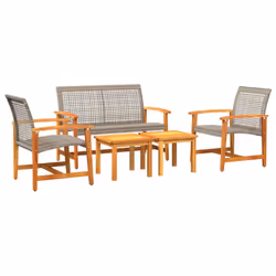 Set Salotto da Giardino 5pz Grigio in Polyrattan e Legno Acaciacod mxl 89567 - Vista aggiuntiva 2