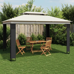 Vidaxl - Gazebo con Tetto Doppio Crema 3,94x2,96 m in Acciaio