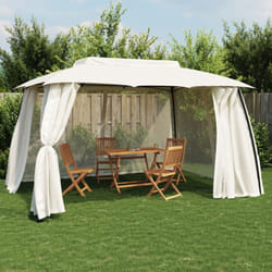 Vidaxl - Gazebo con Tetto Doppio e Pareti Rete Crema 3,93x2,93 m Acciaio 566062