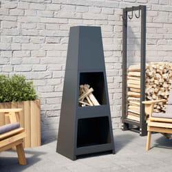 Vidaxl - Caminetto da Esterno Design Torre Deposito Tronchi Nero Acciaio 430288