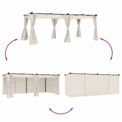 vidaXL Gazebo con Tende Crema 6x3 m in Acciaio - Vista aggiuntiva 3