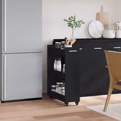 vidaXL Mobile con Ruote Nero 60x22x79 cm in Legno Multistrato - Vista aggiuntiva 3