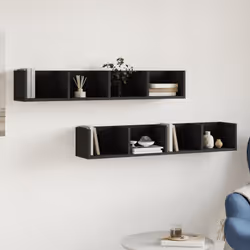 vidaXL Mobili Parete 2 pz Neri 99x18x16,5 cm in Legno Multistrato - Vista aggiuntiva 3
