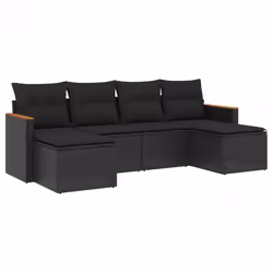 vidaXL Set Divano da Giardino 6 pz con Cuscini Nero in Polyrattan - Vista aggiuntiva 2