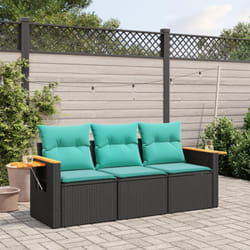 Set Divani da Giardino 3 pz con Cuscini in Polyrattan Nero Vidaxl 450445
