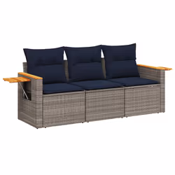 vidaXL Set Divani da Giardino 3 pz con Cuscini Grigio in Polyrattan - Vista aggiuntiva 2