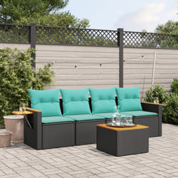 vidaXL Set Divani da Giardino 5 pz con Cuscini Nero in Polyrattan