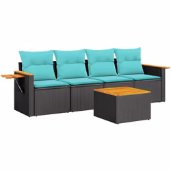 vidaXL Set Divani da Giardino 5 pz con Cuscini Nero in Polyrattan - Vista aggiuntiva 2