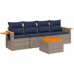 vidaXL Set Divani da Giardino 5 pz con Cuscini Grigio in Polyrattan - Vista aggiuntiva 2