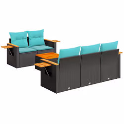vidaXL Set Divani da Giardino 6 pz con Cuscini Nero in Polyrattan - Vista aggiuntiva 2
