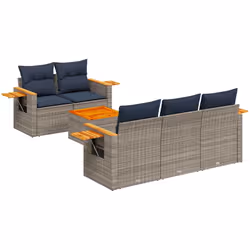 vidaXL Set Divani da Giardino 6 pz con Cuscini Grigio in Polyrattan - Vista aggiuntiva 2