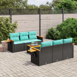vidaXL Set Divani da Giardino 7 pz con Cuscini Nero in Polyrattan