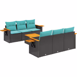 vidaXL Set Divani da Giardino 7 pz con Cuscini Nero in Polyrattan - Vista aggiuntiva 2