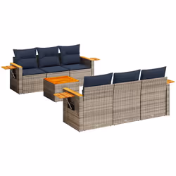 vidaXL Set Divani da Giardino 7 pz con Cuscini Grigio in Polyrattan - Vista aggiuntiva 2
