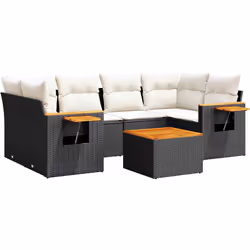 vidaXL Set Divani da Giardino con Cuscini 7pz Nero Polyrattan - Vista aggiuntiva 2