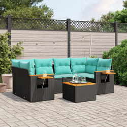 vidaXL Set Divani da Giardino 7 pz con Cuscini Nero in Polyrattan
