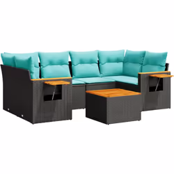 vidaXL Set Divani da Giardino 7 pz con Cuscini Nero in Polyrattan - Vista aggiuntiva 2