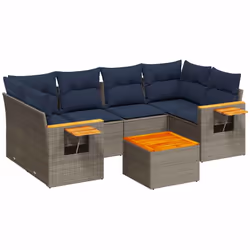 vidaXL Set Divani da Giardino 7 pz con Cuscini Grigio in Polyrattan - Vista aggiuntiva 2