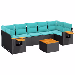 vidaXL Set Divani da Giardino 8 pz con Cuscini Nero in Polyrattan - Vista aggiuntiva 2