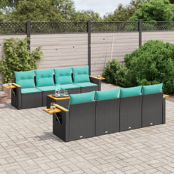 vidaXL Set Divani da Giardino 9 pz con Cuscini Nero in Polyrattan