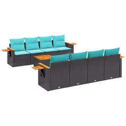 vidaXL Set Divani da Giardino 9 pz con Cuscini Nero in Polyrattan - Vista aggiuntiva 2