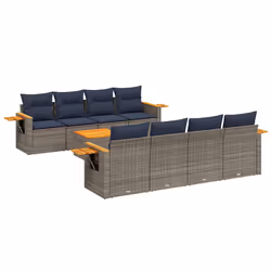 vidaXL Set Divani da Giardino 9 pz con Cuscini Grigio in Polyrattan - Vista aggiuntiva 2