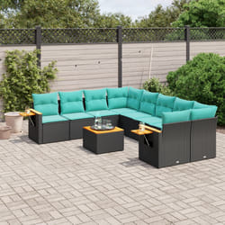 vidaXL Set Divani da Giardino 9 pz con Cuscini Nero in Polyrattan