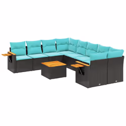 vidaXL Set Divani da Giardino 9 pz con Cuscini Nero in Polyrattan - Vista aggiuntiva 2
