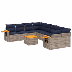 vidaXL Set Divani da Giardino 9 pz con Cuscini Grigio in Polyrattan - Vista aggiuntiva 2