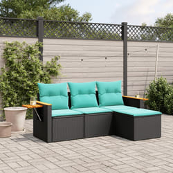 vidaXL Set Divani da Giardino 4 pz con Cuscini Nero in Polyrattan