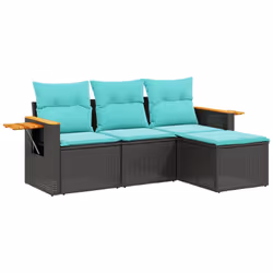 vidaXL Set Divani da Giardino 4 pz con Cuscini Nero in Polyrattan - Vista aggiuntiva 2