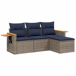 vidaXL Set Divani da Giardino 4 pz con Cuscini Grigio in Polyrattan - Vista aggiuntiva 2