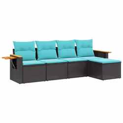 vidaXL Set Divani da Giardino 5 pz con Cuscini Nero in Polyrattan - Vista aggiuntiva 2