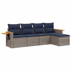 vidaXL Set Divani da Giardino 5 pz con Cuscini Grigio in Polyrattan - Vista aggiuntiva 2