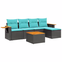 vidaXL Set Divani da Giardino 6 pz con Cuscini Nero in Polyrattan - Vista aggiuntiva 2