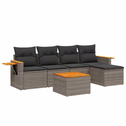 vidaXL Set Divano da Giardino 6 pz con Cuscini Grigio in Polyrattan - Vista aggiuntiva 2