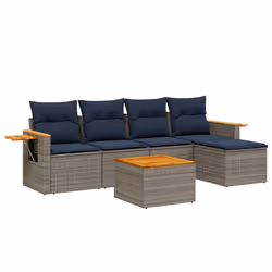 vidaXL Set Divani da Giardino 6 pz con Cuscini Grigio in Polyrattan - Vista aggiuntiva 2