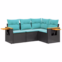 vidaXL Set Divani da Giardino 4 pz con Cuscini Nero in Polyrattan - Vista aggiuntiva 2