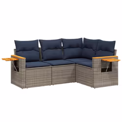 vidaXL Set Divani da Giardino 4 pz con Cuscini Grigio in Polyrattan - Vista aggiuntiva 2