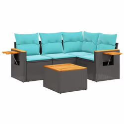 vidaXL Set Divani da Giardino 5 pz con Cuscini Nero in Polyrattan - Vista aggiuntiva 2